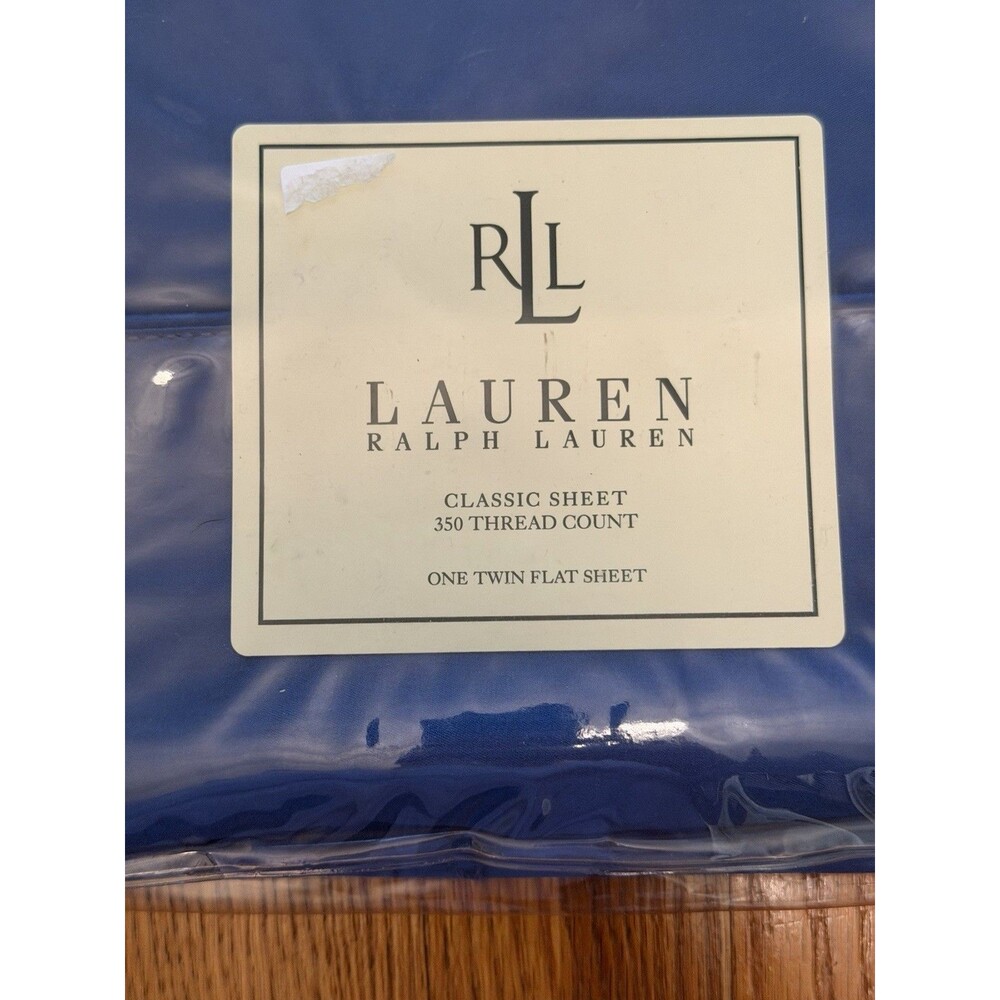 NWT Lauren Ralph Lauren One Twin Classic Blue Flat Sheet Supima Cotton 350 TC